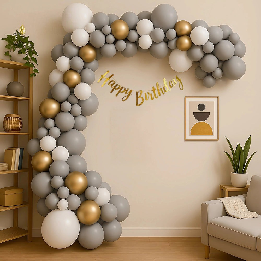 Grey & Gold Birthday Arch Decor 