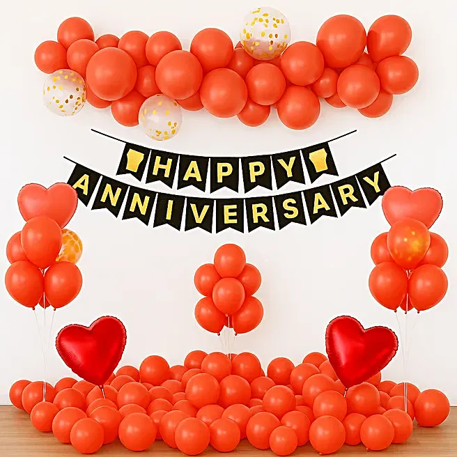 Red & Gold Anniversary Balloon Arch 